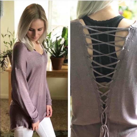 Lavender purple lace up sweater - Picture 3 of 3